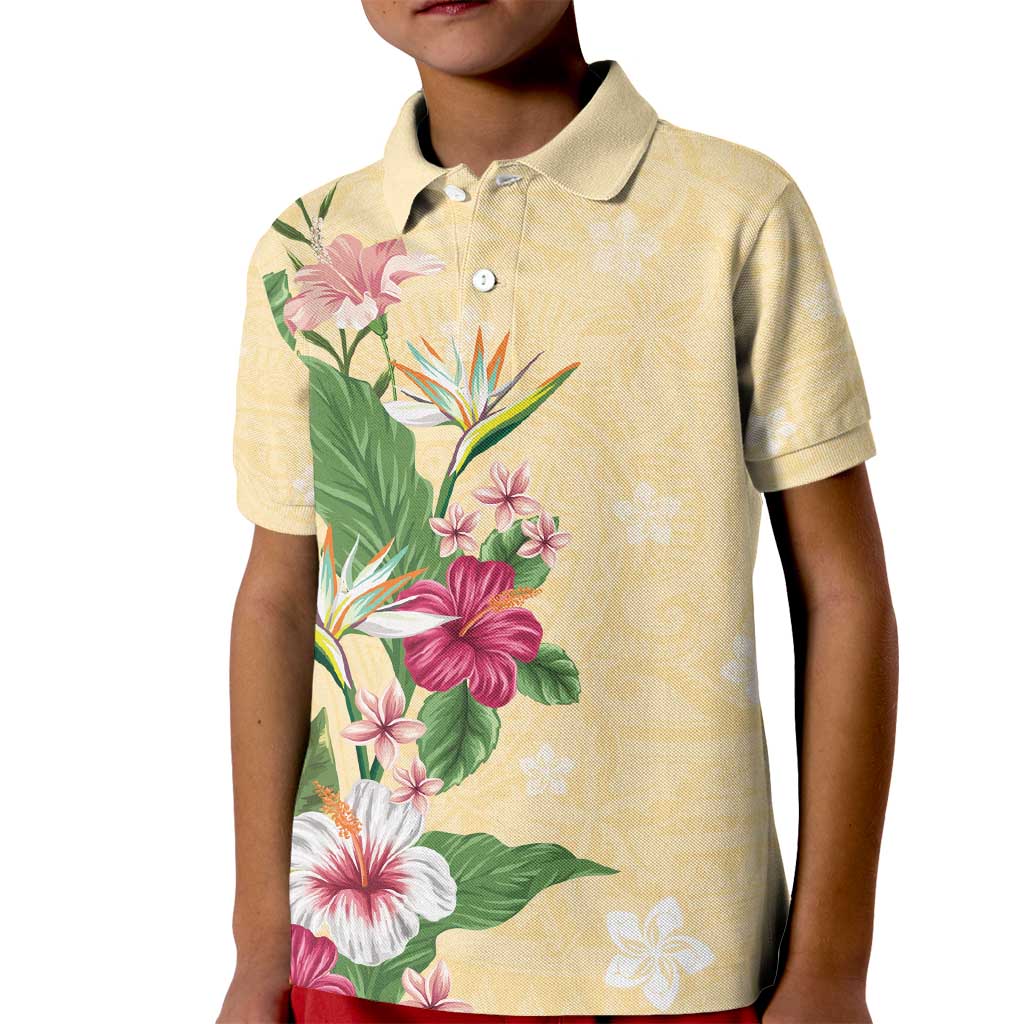 Hawaii Tropical Flowers Kid Polo Shirt Polynesian Tattoo Buttermilk LT05 Kid Beige - Polynesian Pride