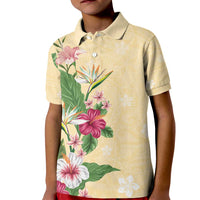 Hawaii Tropical Flowers Kid Polo Shirt Polynesian Tattoo Buttermilk LT05 Kid Beige - Polynesian Pride