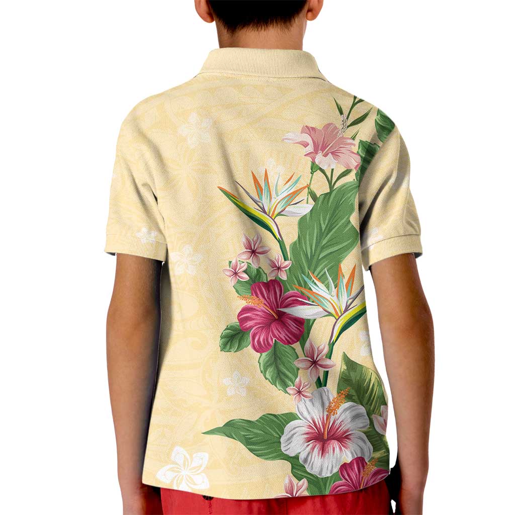 Hawaii Tropical Flowers Kid Polo Shirt Polynesian Tattoo Buttermilk LT05 - Polynesian Pride