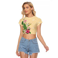 Hawaii Tropical Flowers Raglan Cropped T Shirt Polynesian Tattoo Buttermilk LT05 Female Beige - Polynesian Pride