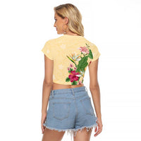 Hawaii Tropical Flowers Raglan Cropped T Shirt Polynesian Tattoo Buttermilk LT05 - Polynesian Pride