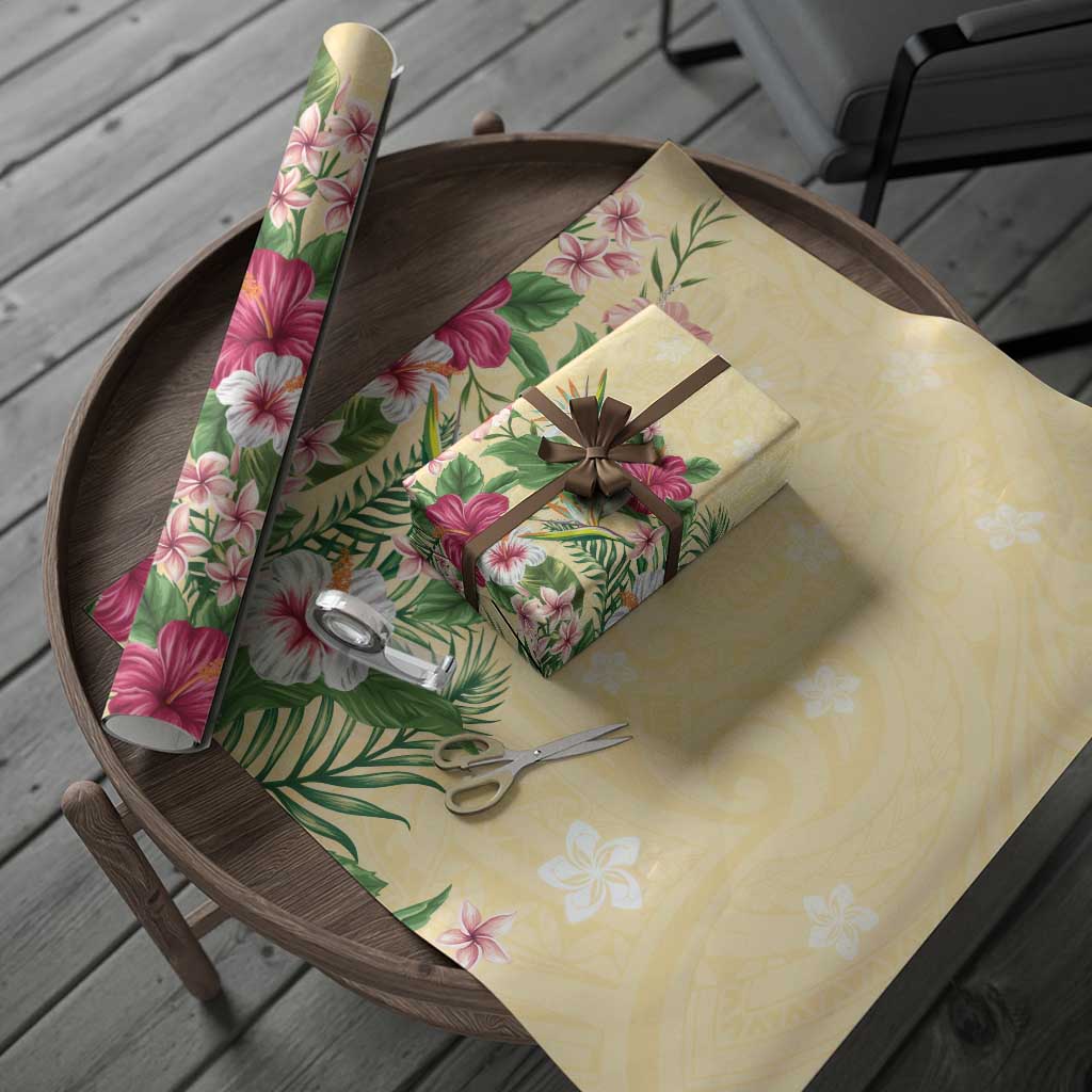 Hawaii Tropical Flowers Wrapping Paper Polynesian Tattoo Buttermilk - Polynesian Pride
