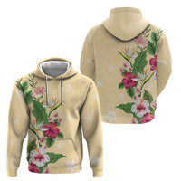 Hawaii Tropical Flowers Zip Hoodie Polynesian Tattoo Buttermilk