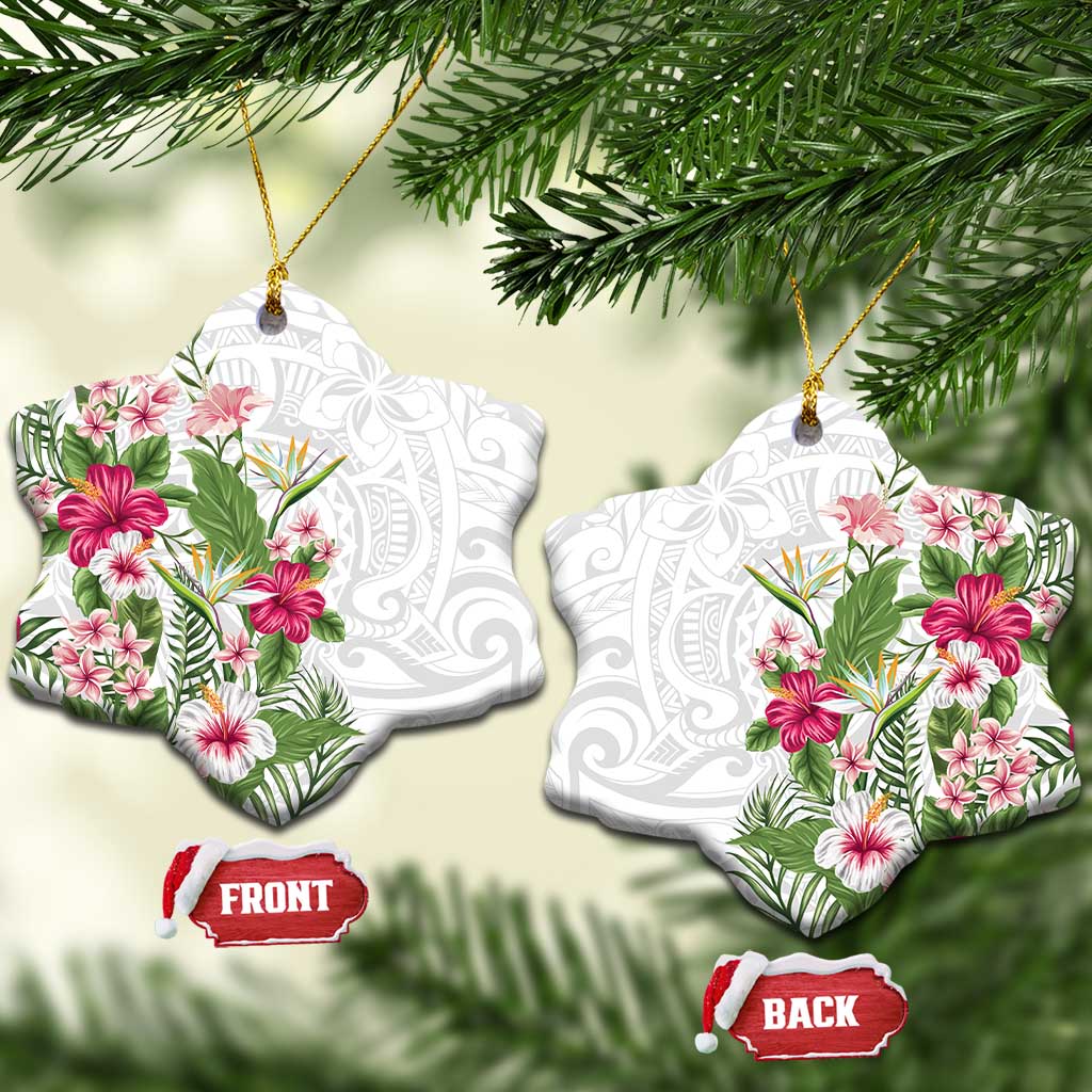 Hawaii Tropical Flowers Ceramic Ornament Polynesian Tattoo White