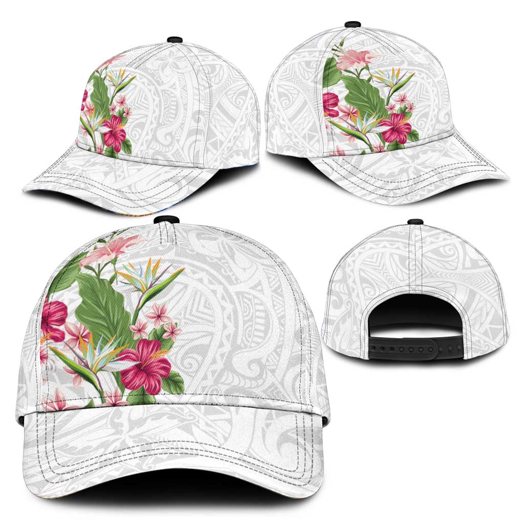 Hawaii Tropical Flowers Classic Cap Polynesian Tattoo White