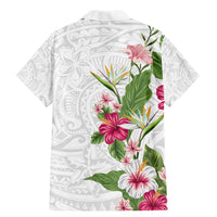 Hawaii Tropical Flowers Family Matching Mermaid Dress and Hawaiian Shirt Polynesian Tattoo White
