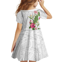 Hawaii Tropical Flowers Family Matching Off The Shoulder Long Sleeve Dress and Hawaiian Shirt Polynesian Tattoo White