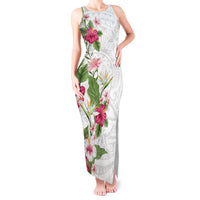 Hawaii Tropical Flowers Tank Maxi Dress Polynesian Tattoo White