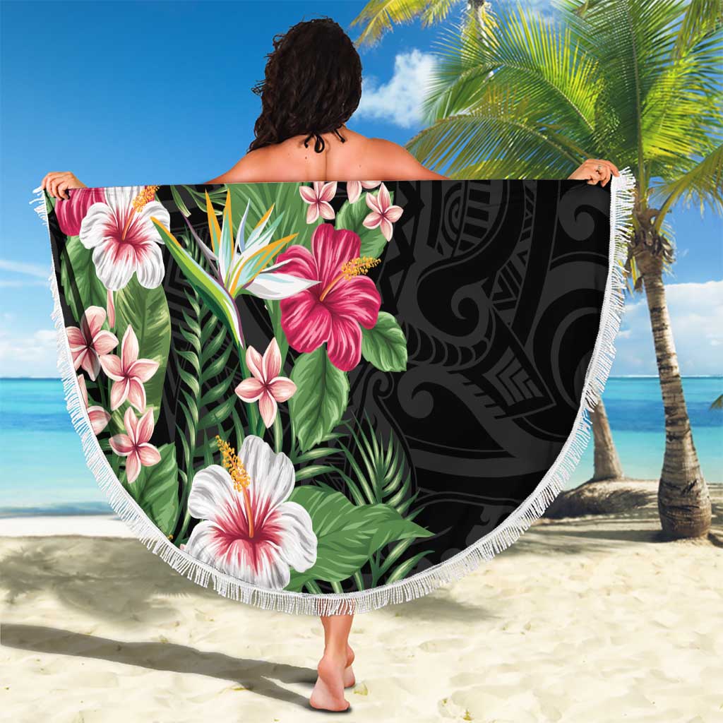 Hawaii Tropical Flowers Beach Blanket Polynesian Tattoo Black