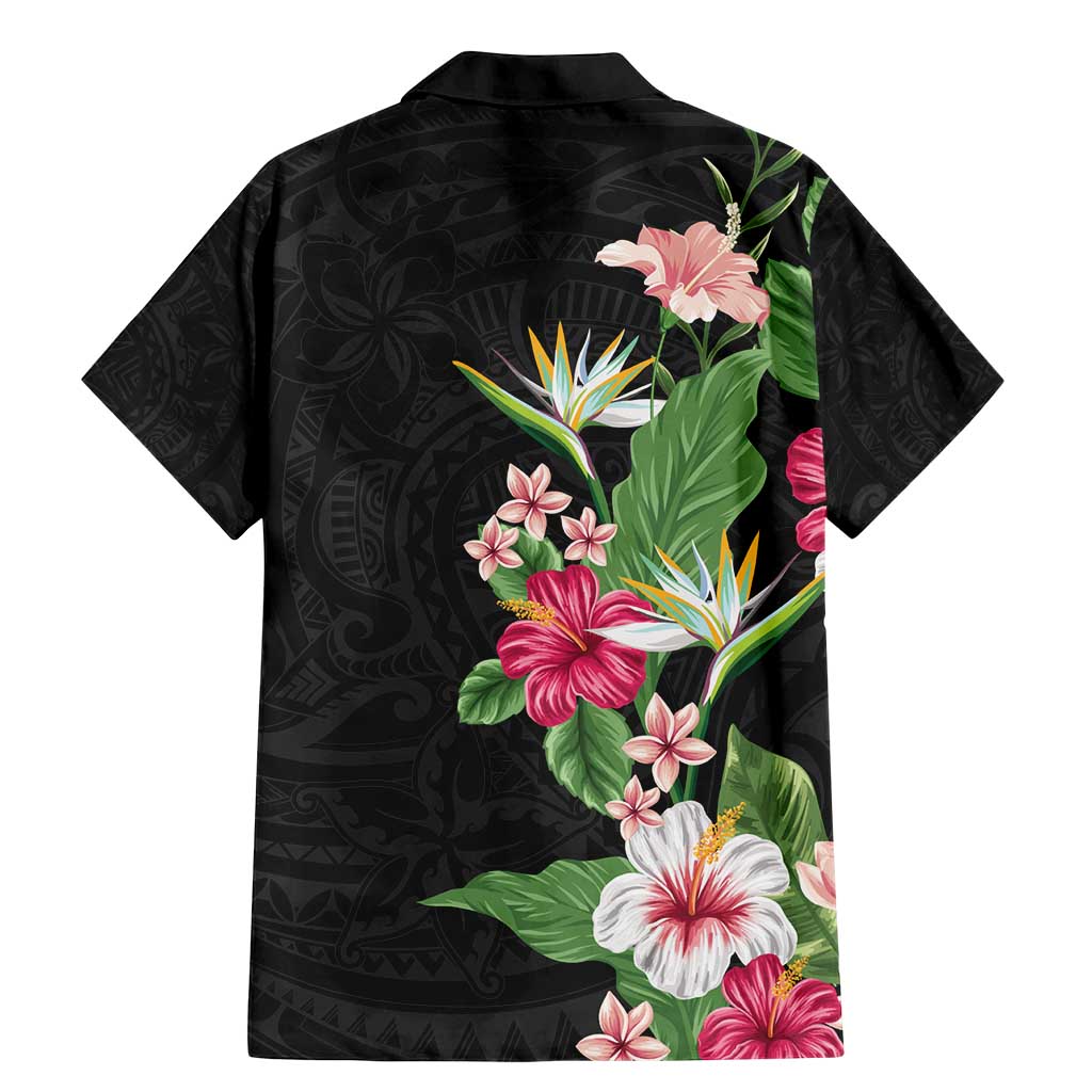 Hawaii Tropical Flowers Family Matching Mermaid Dress and Hawaiian Shirt Polynesian Tattoo Black
