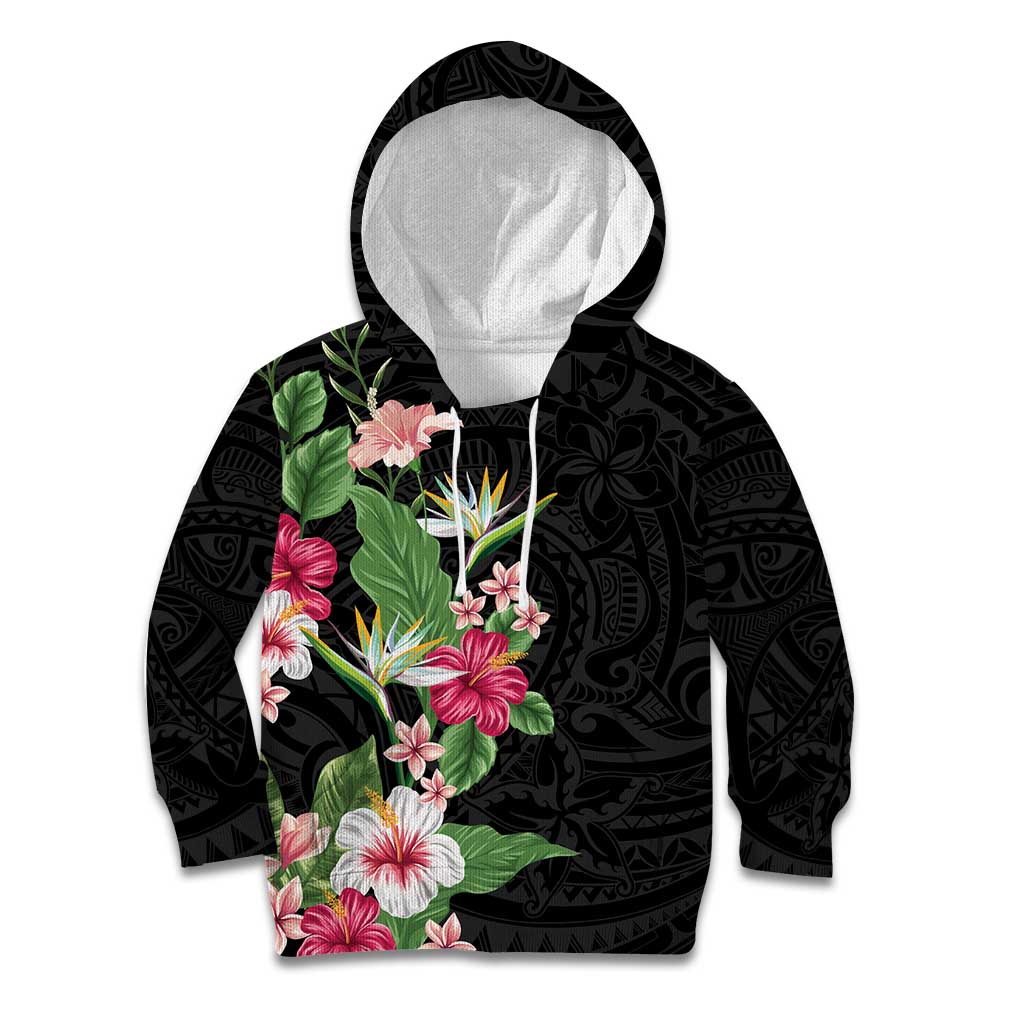 Hawaii Tropical Flowers Kid Hoodie Polynesian Tattoo Black LT05 Hoodie Black - Polynesian Pride