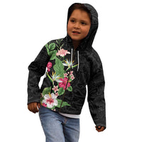 Hawaii Tropical Flowers Kid Hoodie Polynesian Tattoo Black LT05 - Polynesian Pride