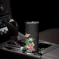 Hawaii Tropical Flowers Skinny Tumbler Polynesian Tattoo Black
