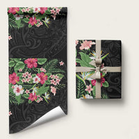 Hawaii Tropical Flowers Wrapping Paper Polynesian Tattoo Black - Polynesian Pride