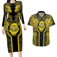 Niue The Rock Couples Matching Long Sleeve Bodycon Dress and Hawaiian Shirt The Island Of The Uga - Polynesian Pride