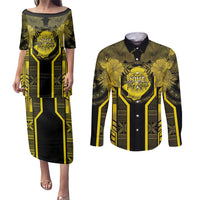 Niue The Rock Couples Matching Puletasi and Long Sleeve Button Shirt The Island Of The Uga LT05 Black - Polynesian Pride