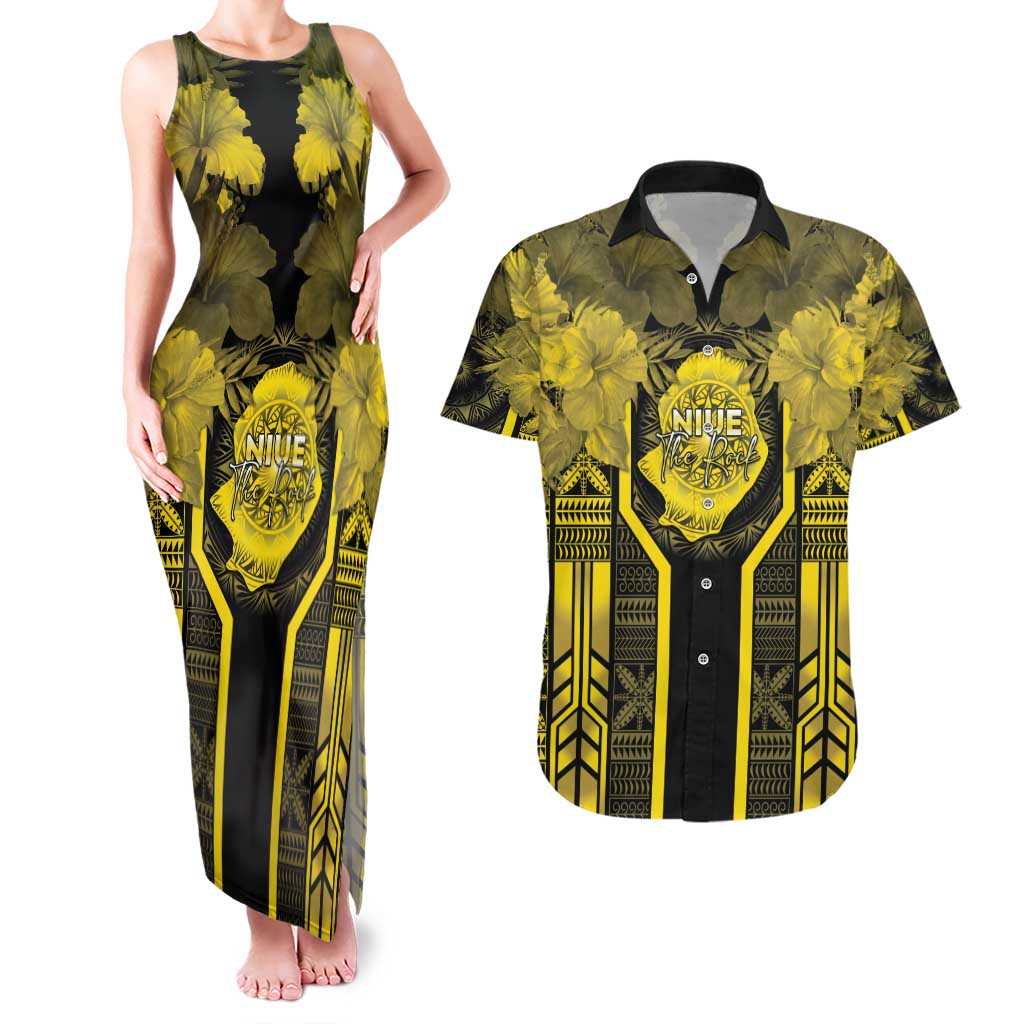 Niue The Rock Couples Matching Tank Maxi Dress and Hawaiian Shirt The Island Of The Uga - Polynesian Pride