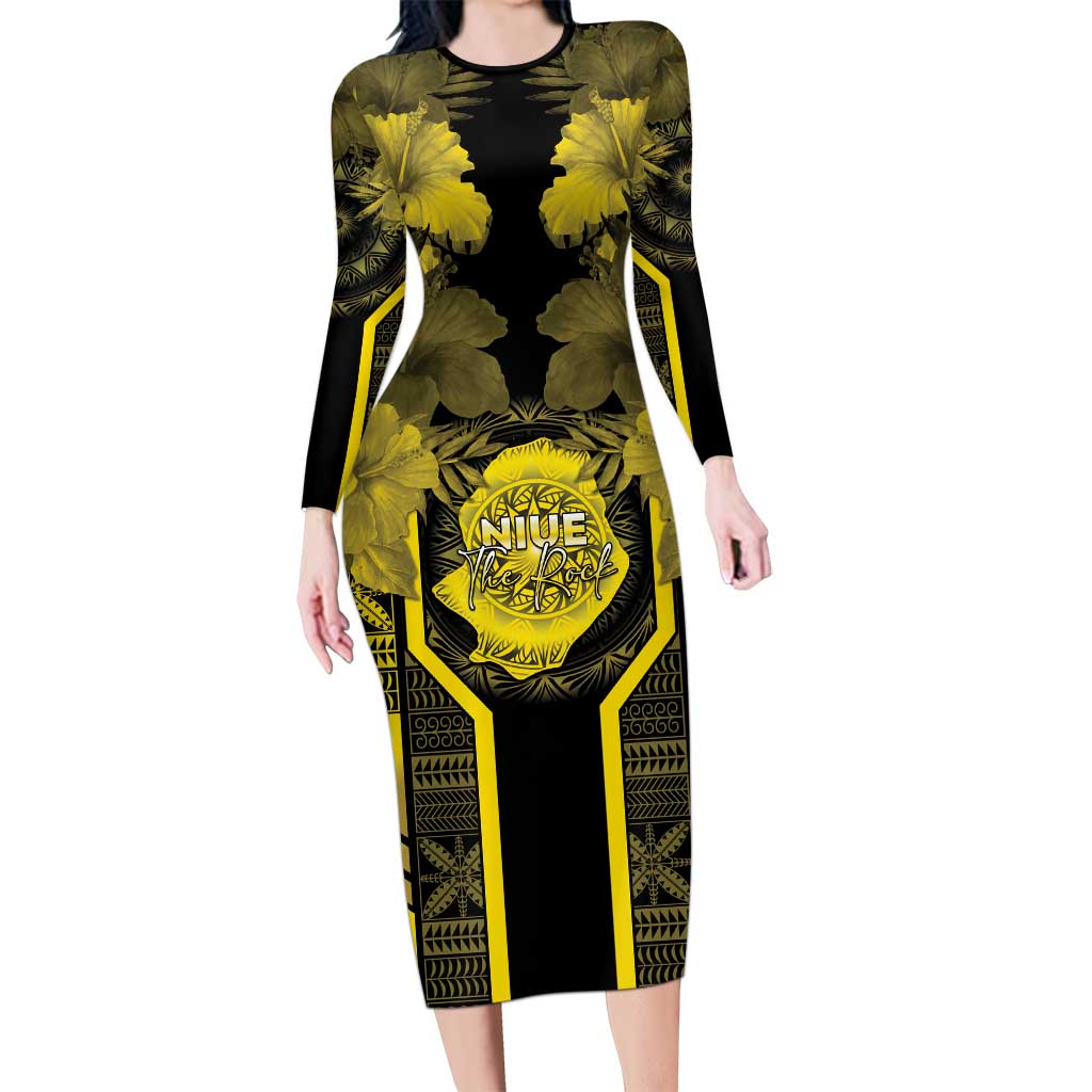 Niue The Rock Family Matching Long Sleeve Bodycon Dress and Hawaiian Shirt The Island Of The Uga - Polynesian Pride