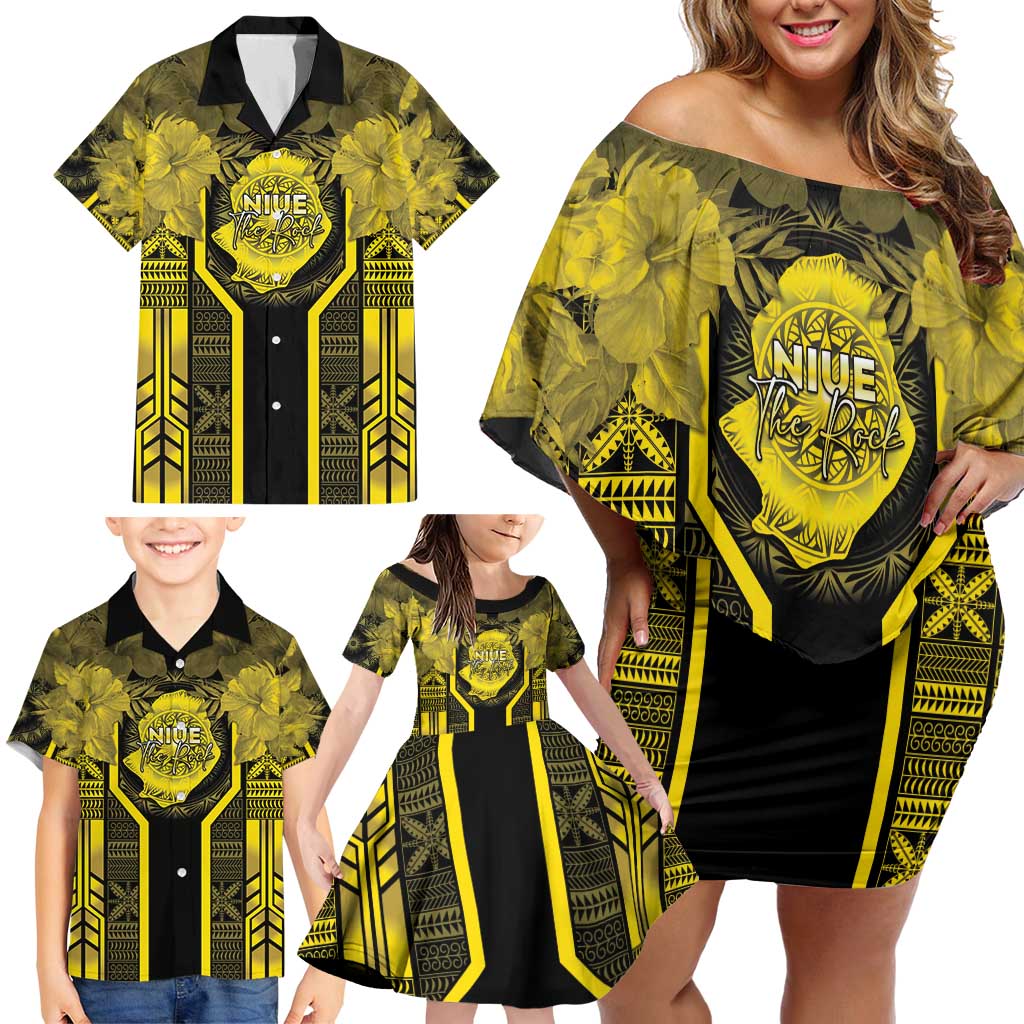 Niue The Rock Family Matching Off Shoulder Short Dress and Hawaiian Shirt The Island Of The Uga - Polynesian Pride
