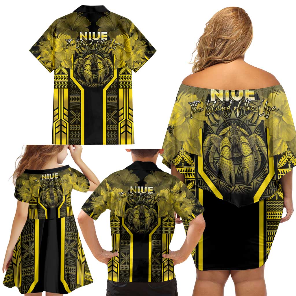 Niue The Rock Family Matching Off Shoulder Short Dress and Hawaiian Shirt The Island Of The Uga - Polynesian Pride