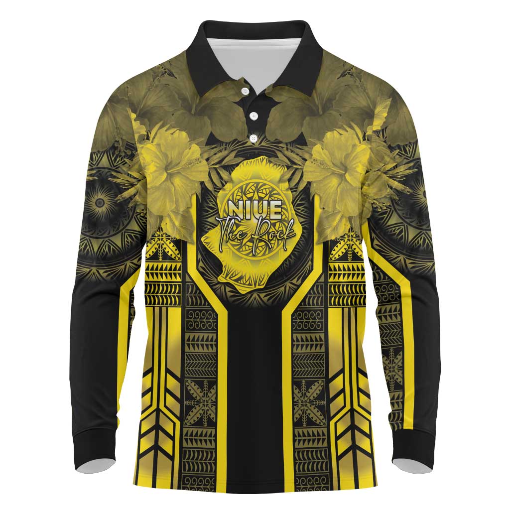 Niue The Rock Long Sleeve Polo Shirt The Island Of The Uga LT05 Black - Polynesian Pride