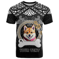 Personalized Shiba Inu Dog T Shirt With Polynesian Heart Name Tags LT05 Black - Polynesian Pride