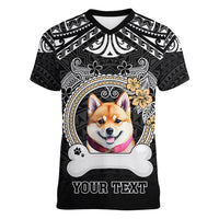 personalized-shiba-inu-dog-women-v-neck-t-shirt-with-polynesian-heart-name-tags