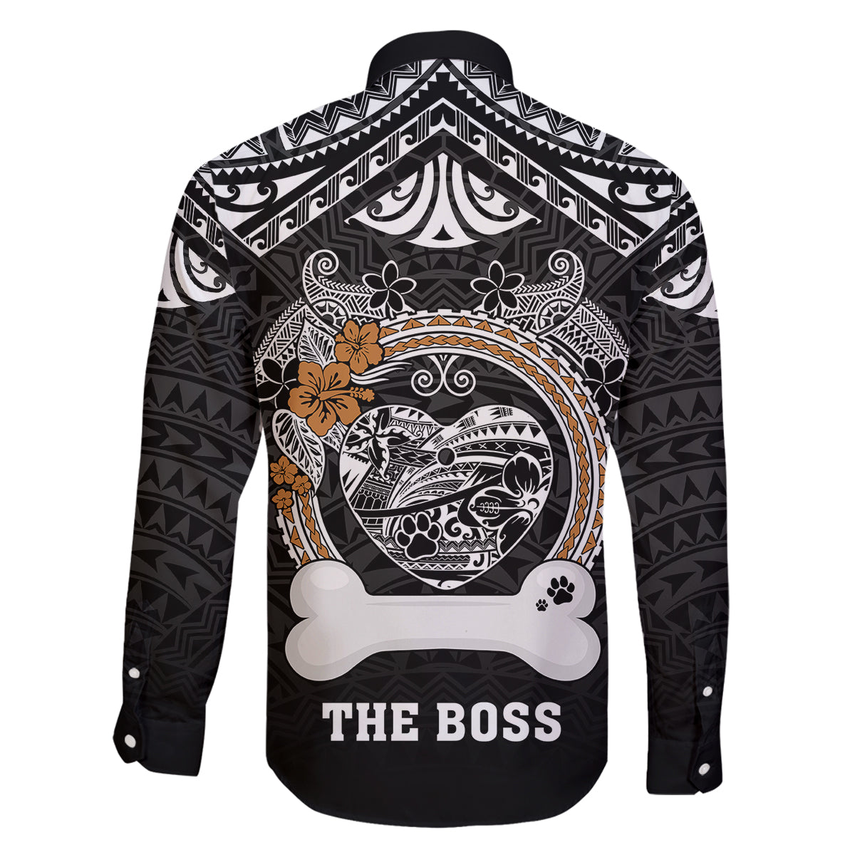 Personalized Pitbull Dog Family Matching Off Shoulder Long Sleeve Dress and Hawaiian Shirt With Polynesian Heart Name Tags LT05 - Polynesian Pride