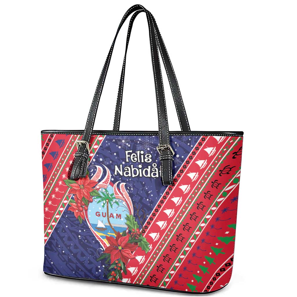 Guam Christmas Leather Tote Bag Felis Nabidat Guaman Seal With Poinsettia