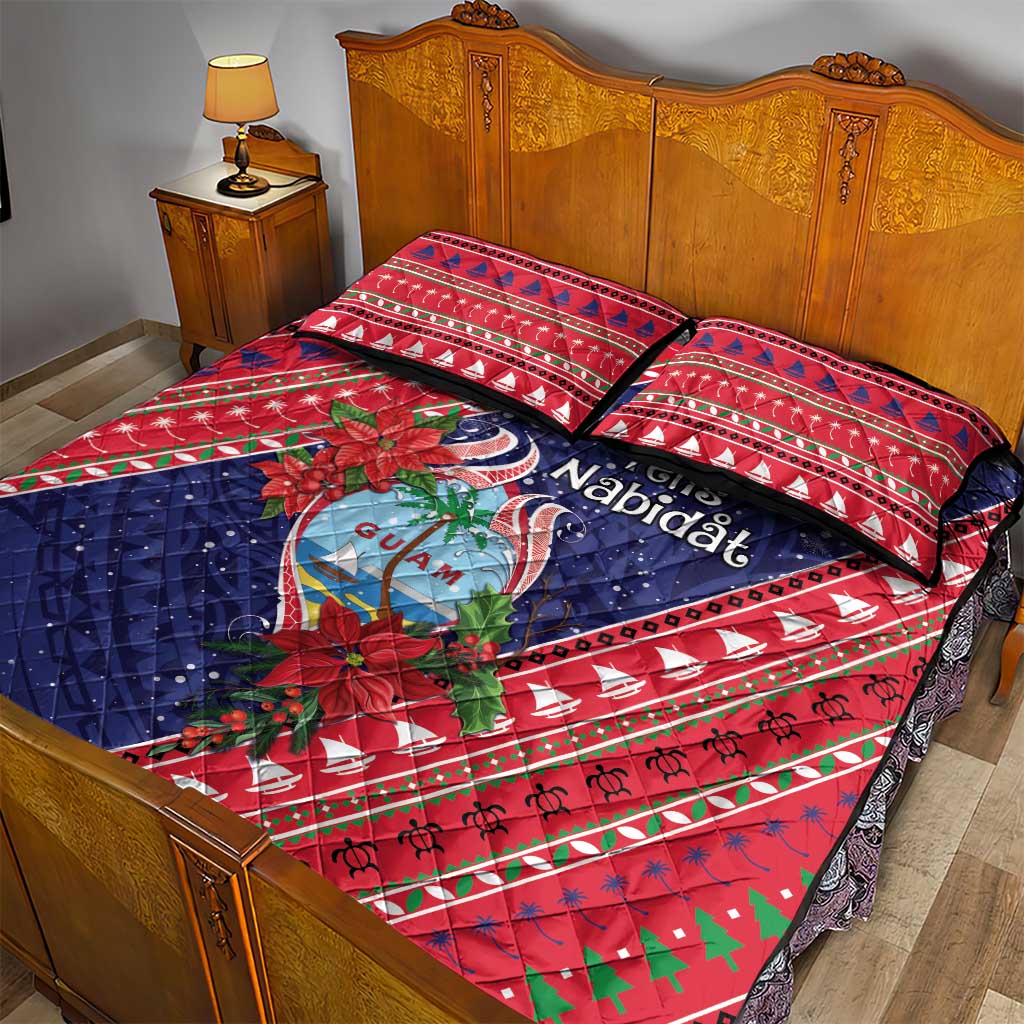 Guam Christmas Quilt Bed Set Felis Nabidat Guaman Seal With Poinsettia