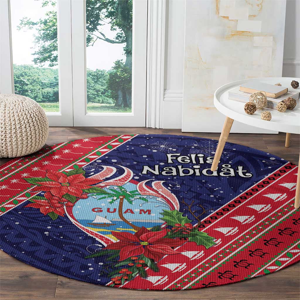 Guam Christmas Round Carpet Felis Nabidat Guaman Seal With Poinsettia