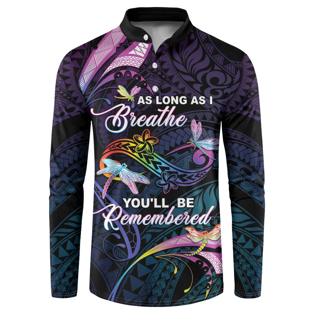 Personalised Polynesia Memorial Button Sweatshirt Always Remembered Dragonfly Polynesian Style