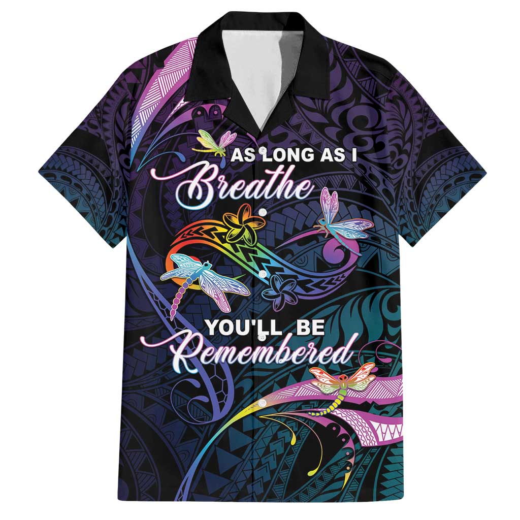 Personalised Polynesia Memorial Family Matching Off Shoulder Maxi Dress and Hawaiian Shirt Always Remembered Dragonfly Polynesian Style