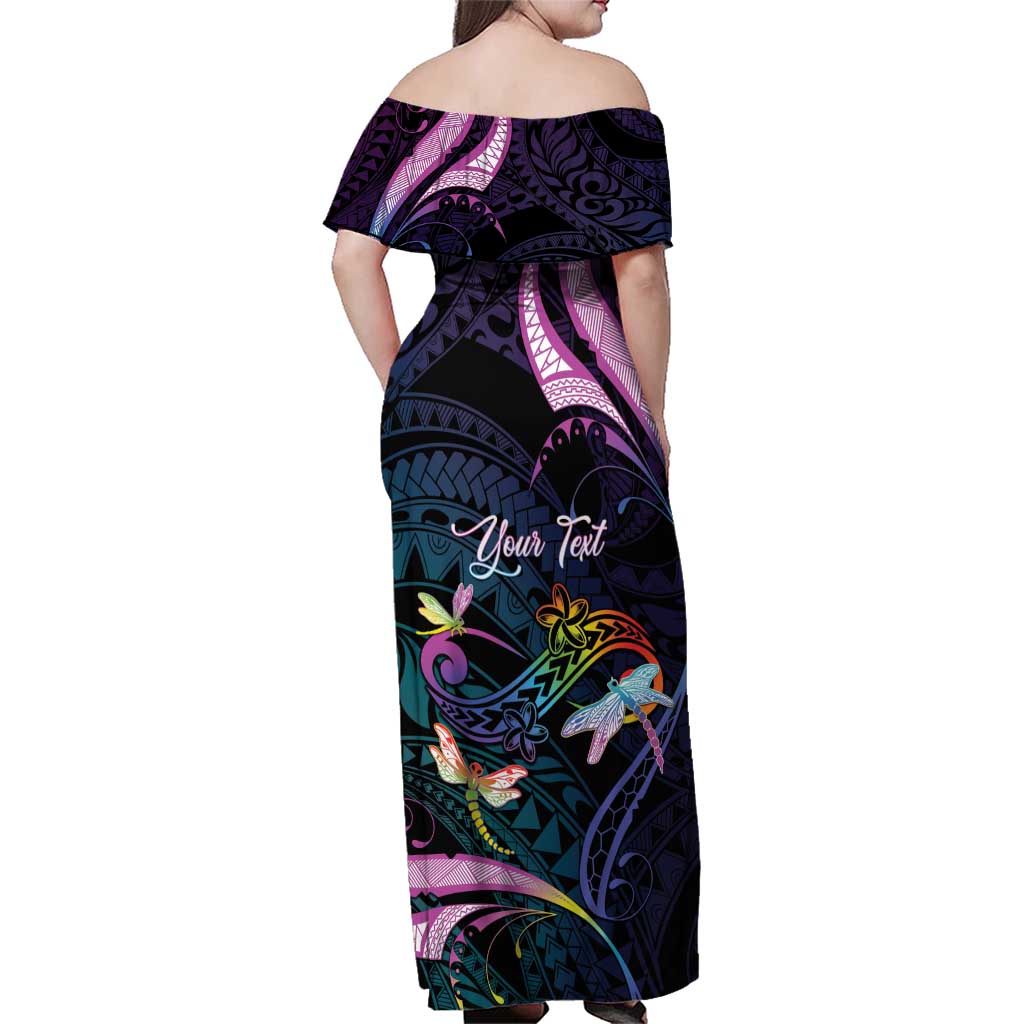 Personalised Polynesia Memorial Family Matching Off Shoulder Maxi Dress and Hawaiian Shirt Always Remembered Dragonfly Polynesian Style