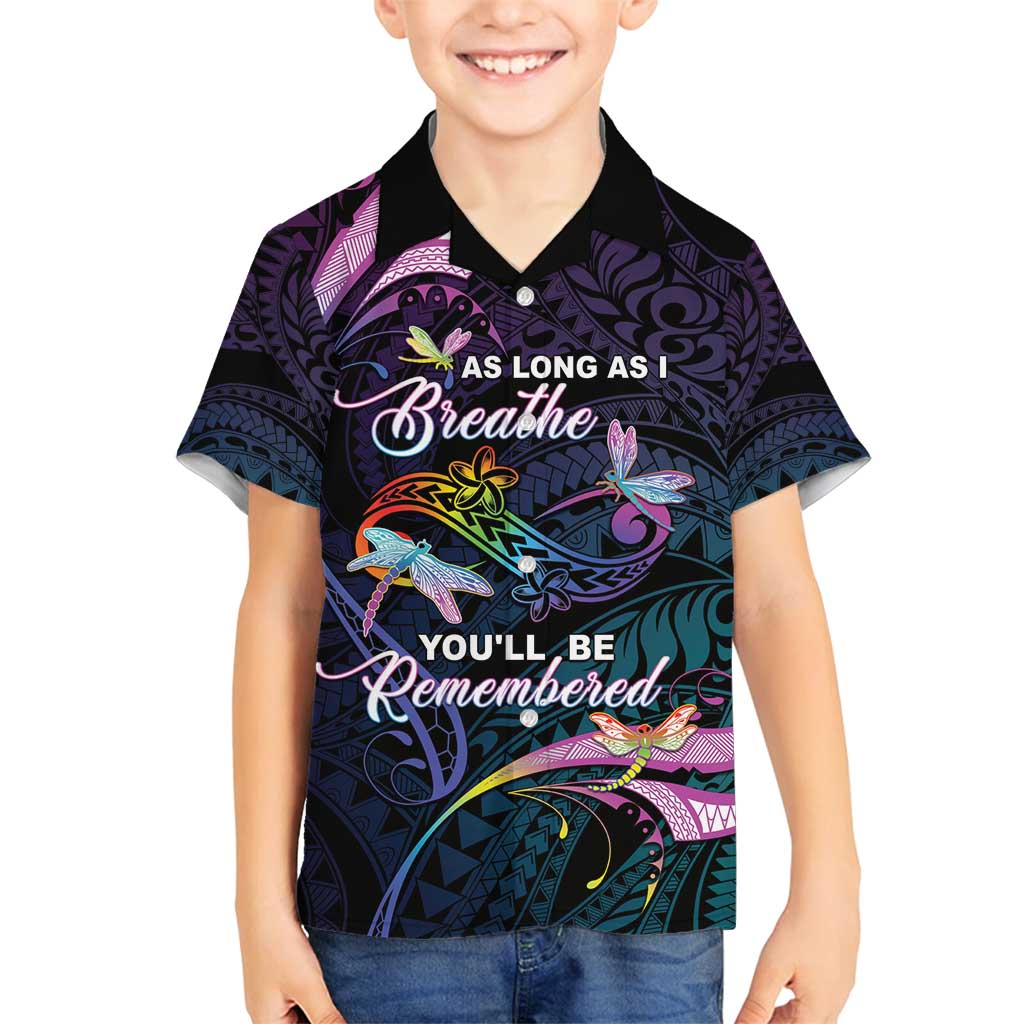 Personalised Polynesia Memorial Family Matching Off Shoulder Short Dress and Hawaiian Shirt Always Remembered Dragonfly Polynesian Style