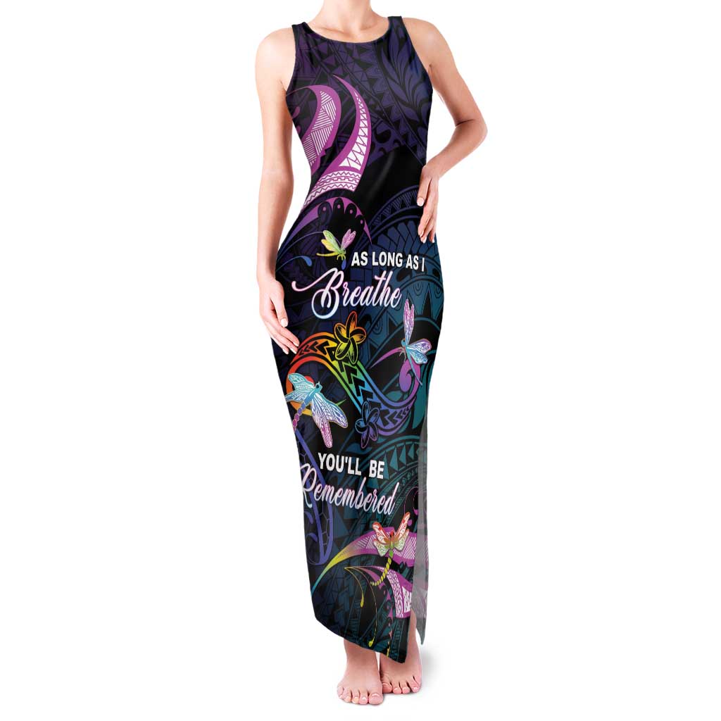 Personalised Polynesia Memorial Family Matching Tank Maxi Dress and Hawaiian Shirt Always Remembered Dragonfly Polynesian Style