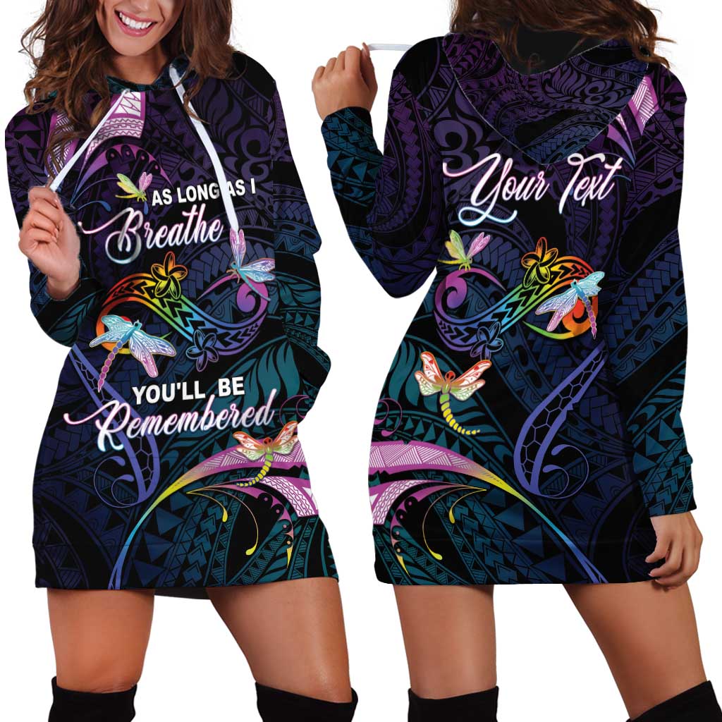 Personalised Polynesia Memorial Hoodie Dress Always Remembered Dragonfly Polynesian Style