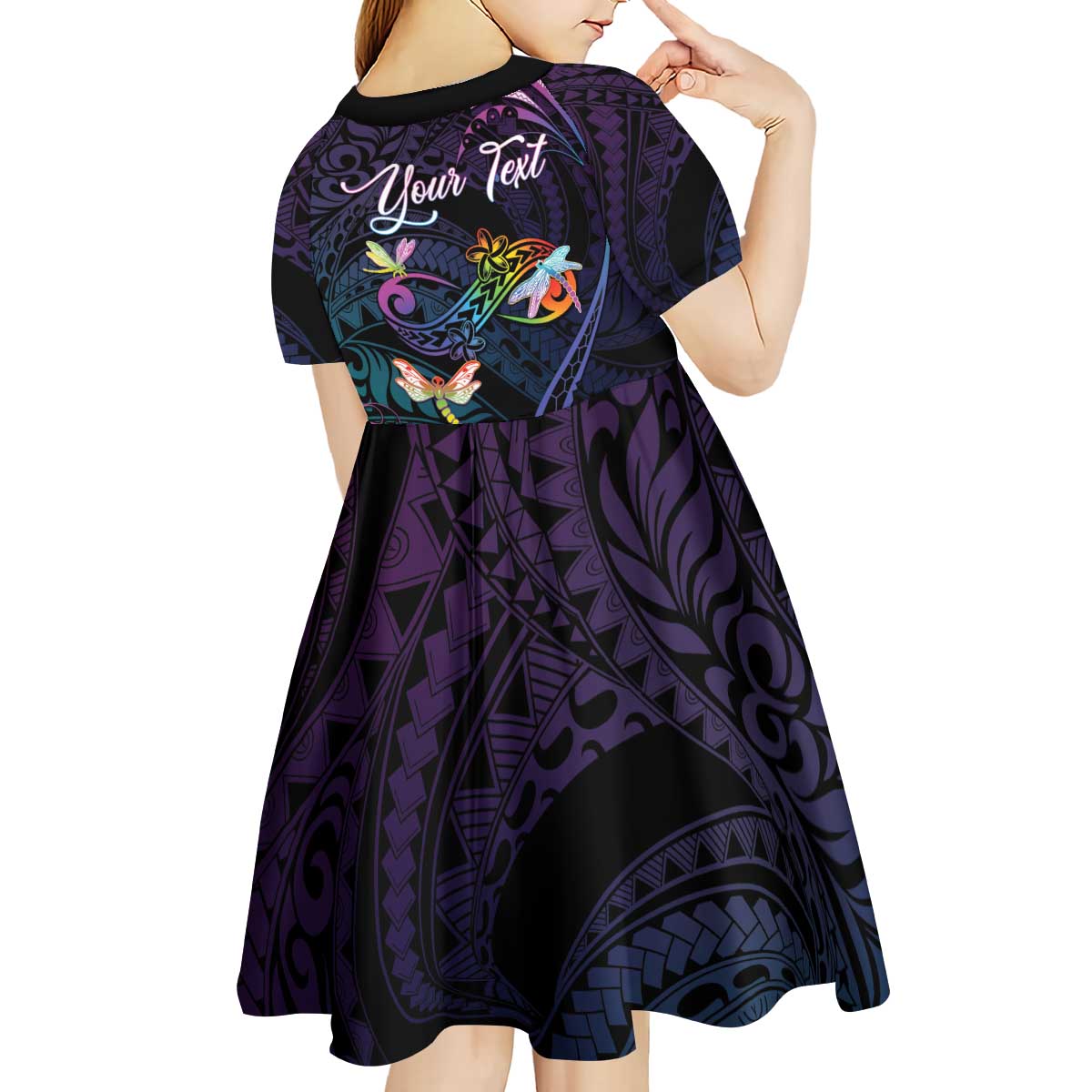 Personalised Polynesia Memorial Kid Short Sleeve Dress Always Remembered Dragonfly Polynesian Style