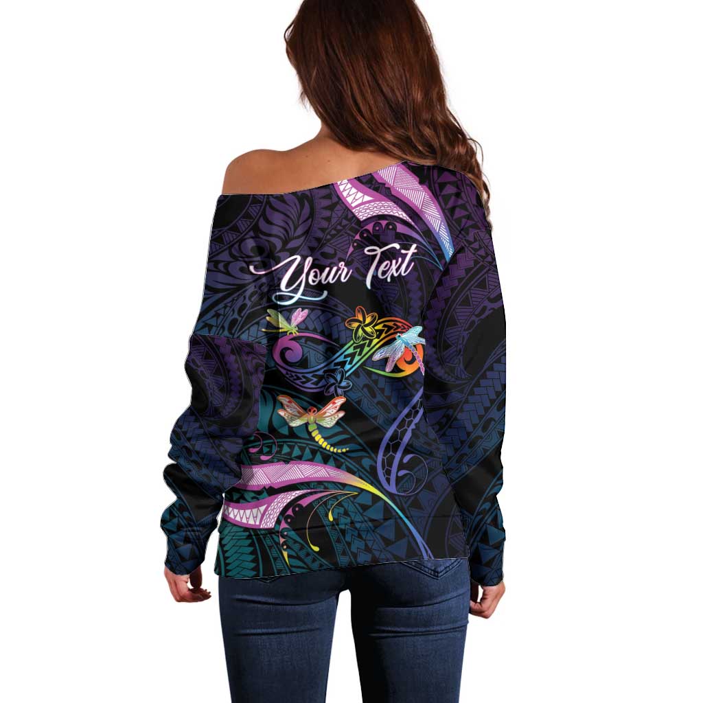 Personalised Polynesia Memorial Off Shoulder Sweater Always Remembered Dragonfly Polynesian Style