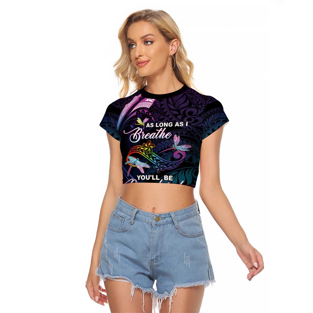 Personalised Polynesia Memorial Raglan Cropped T Shirt Always Remembered Dragonfly Polynesian Style