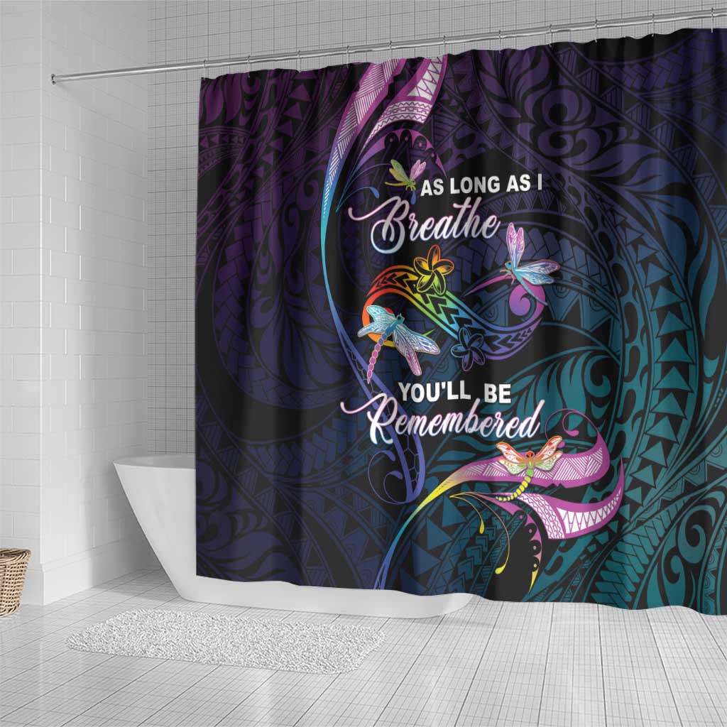 Polynesia Memorial Shower Curtain Always Remembered Dragonfly Polynesian Style