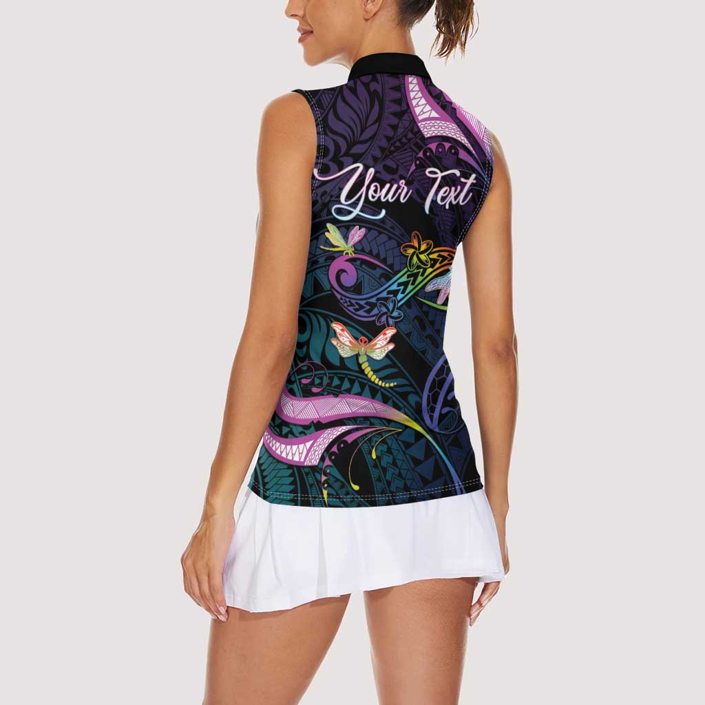 Personalised Polynesia Memorial Women Sleeveless Polo Shirt Always Remembered Dragonfly Polynesian Style