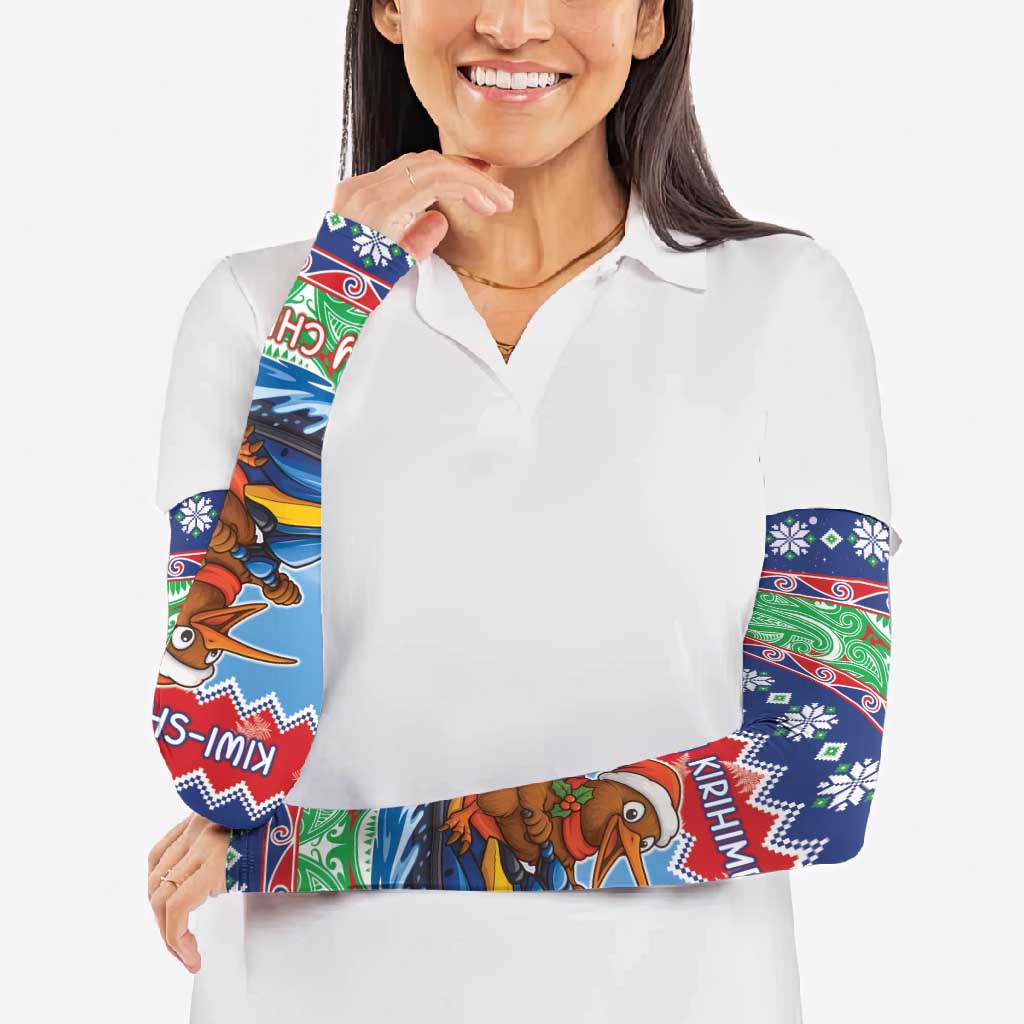 New Zealand Christmas Arm Sleeves Funny Jet Ride Kiwi Xmas - Polynesian Pride