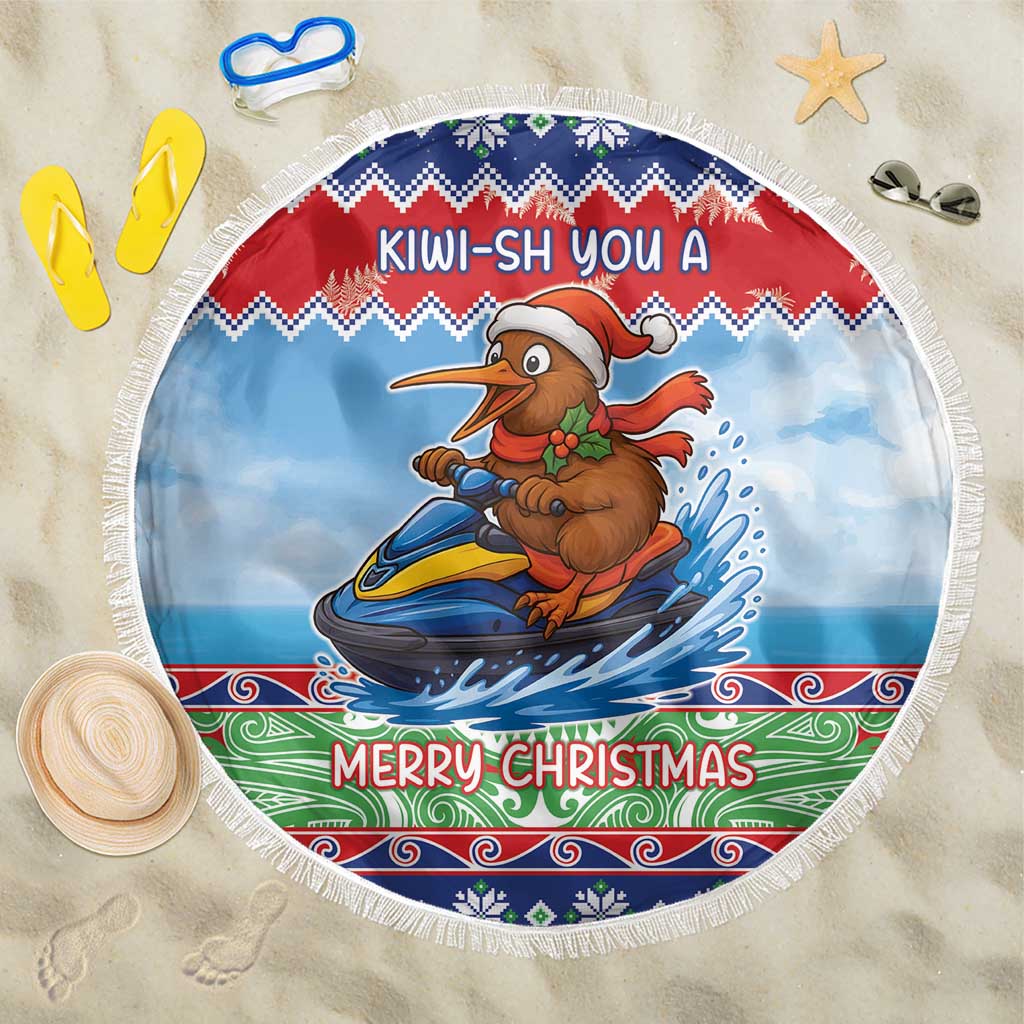 New Zealand Christmas Beach Blanket Funny Jet Ride Kiwi Xmas - Polynesian Pride