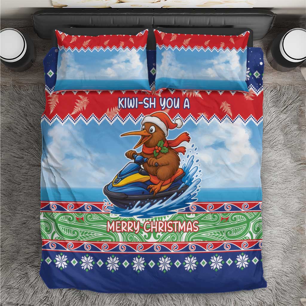 New Zealand Christmas Bedding Set Funny Jet Ride Kiwi Xmas - Polynesian Pride
