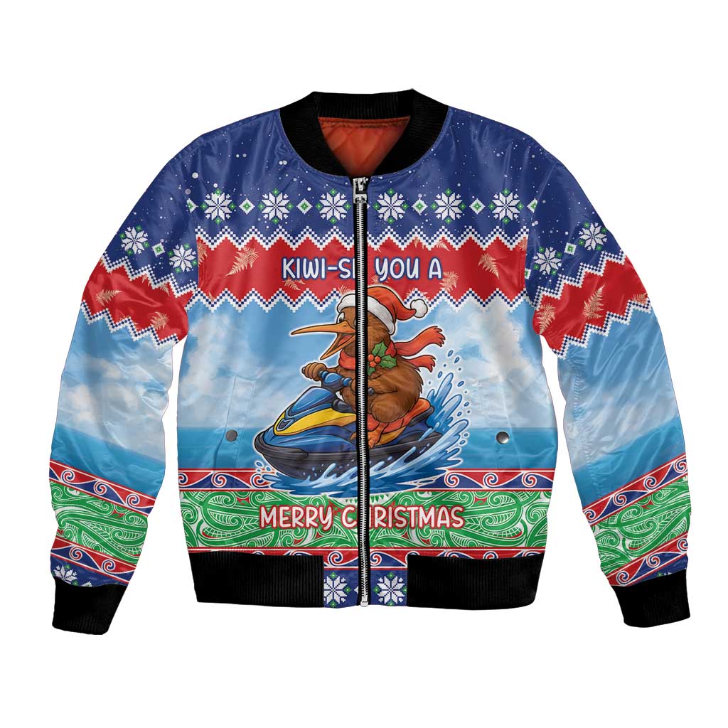 New Zealand Christmas Bomber Jacket Funny Jet Ride Kiwi Xmas - Polynesian Pride