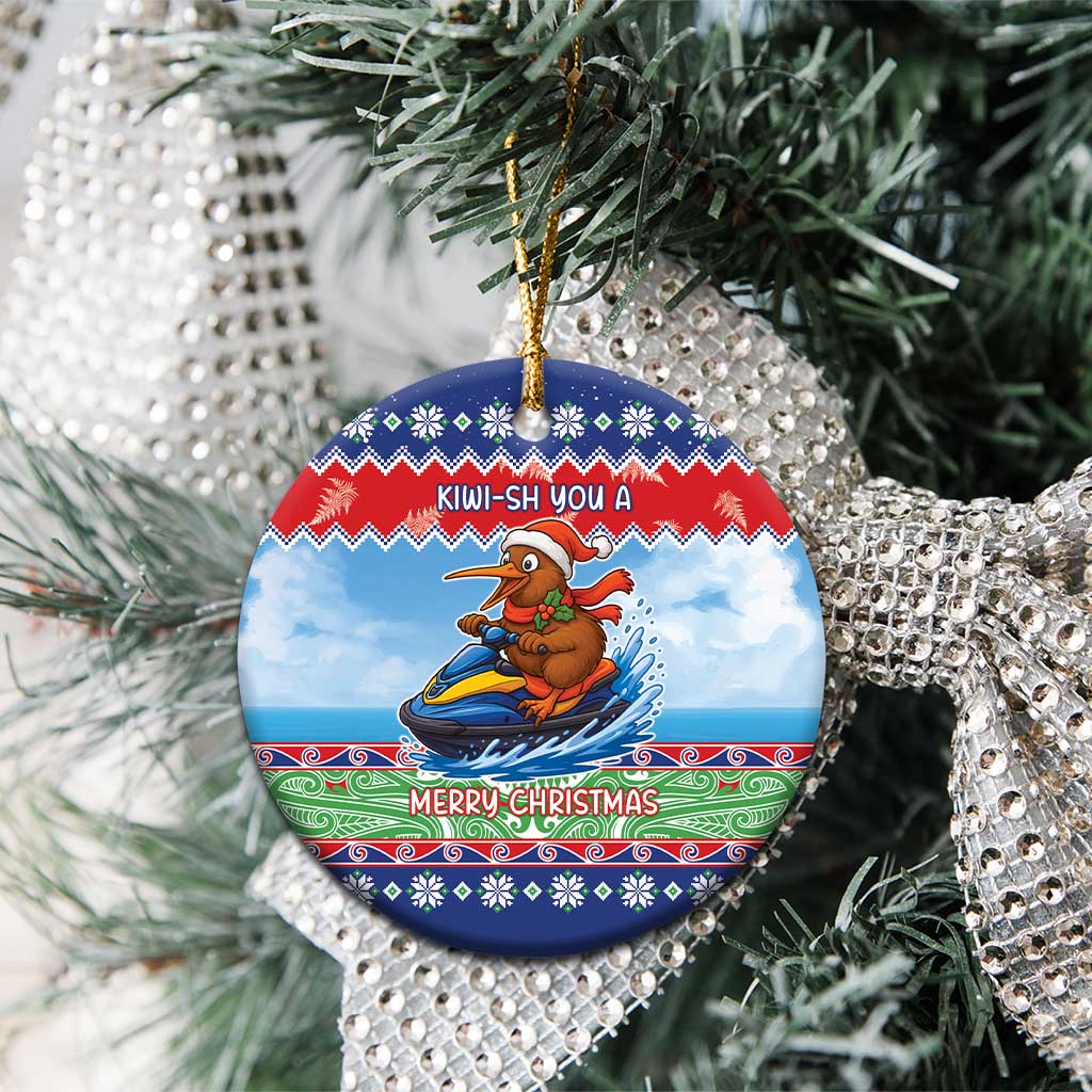 New Zealand Christmas Ceramic Ornament Funny Jet Ride Kiwi Xmas - Polynesian Pride