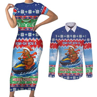 New Zealand Christmas Couples Matching Short Sleeve Bodycon Dress and Long Sleeve Button Shirt Funny Jet Ride Kiwi Xmas - Polynesian Pride