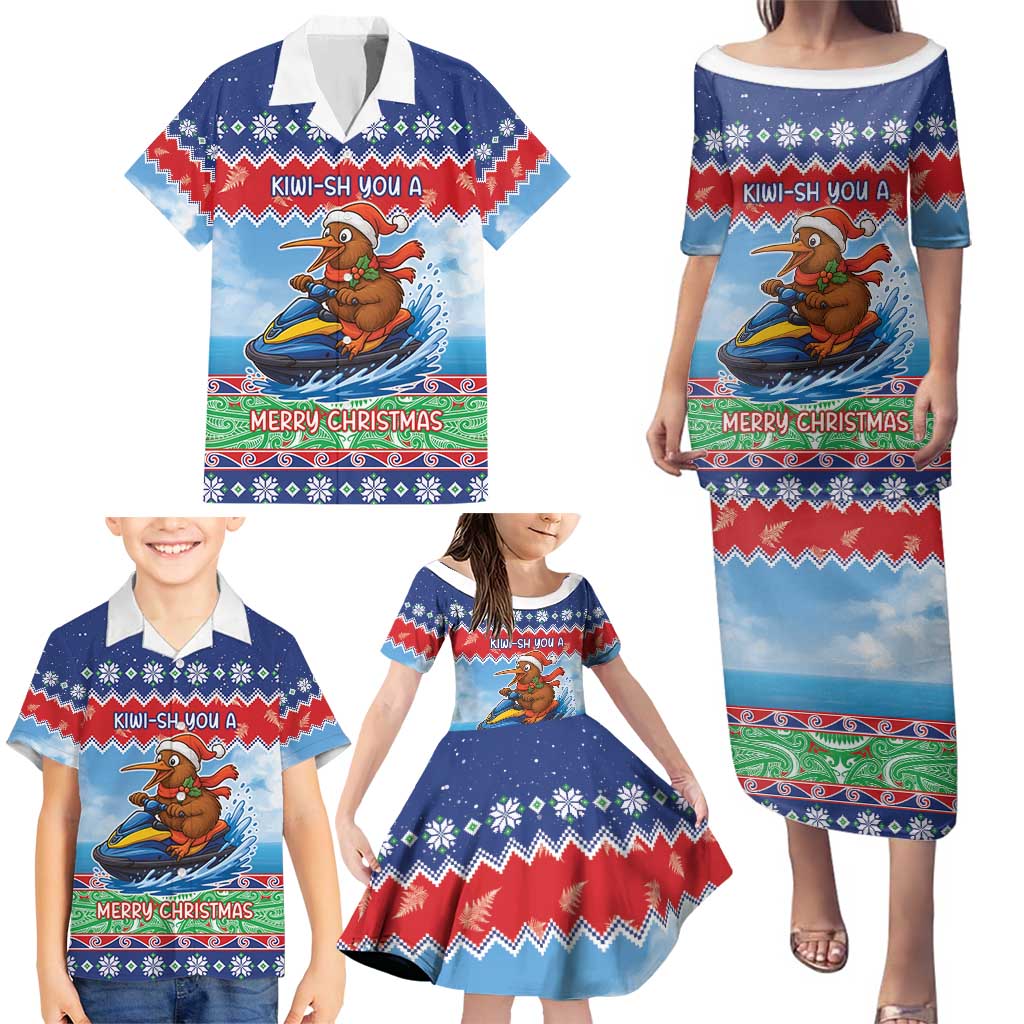 New Zealand Christmas Family Matching Puletasi and Hawaiian Shirt Funny Jet Ride Kiwi Xmas - Polynesian Pride
