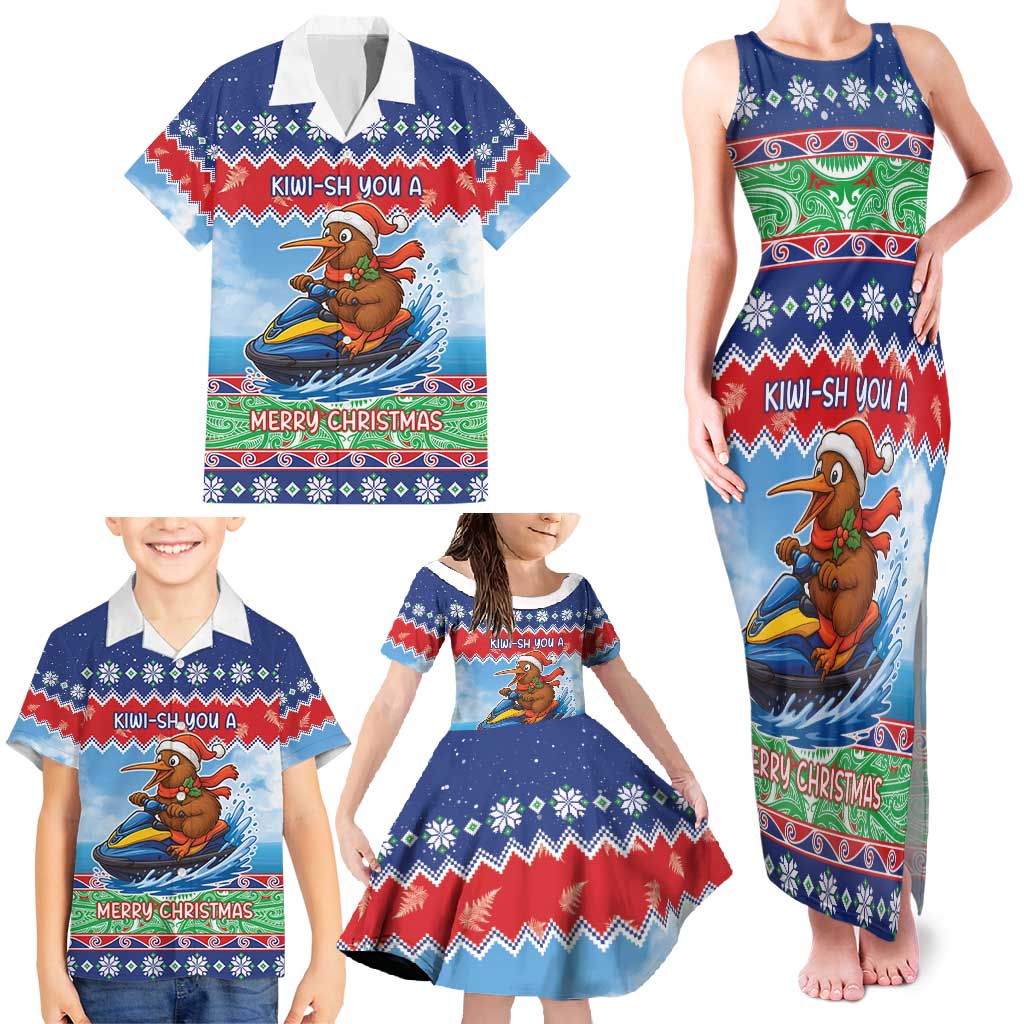 New Zealand Christmas Family Matching Tank Maxi Dress and Hawaiian Shirt Funny Jet Ride Kiwi Xmas - Polynesian Pride